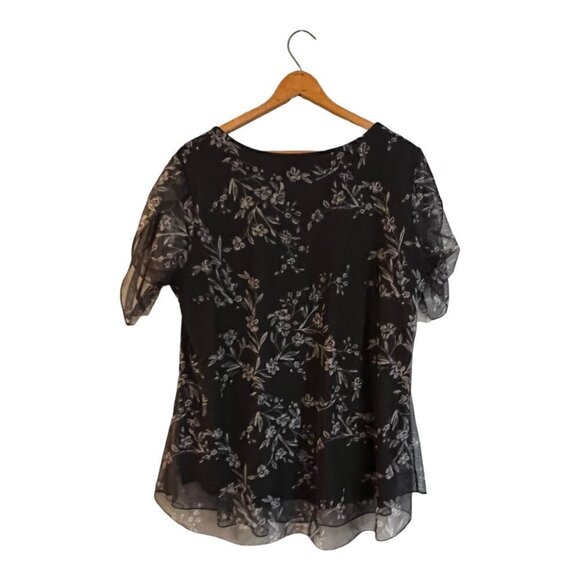 Sese Code Plus Size 2XL Blouse Top Floral Mesh Overlay - Picture 2 of 4